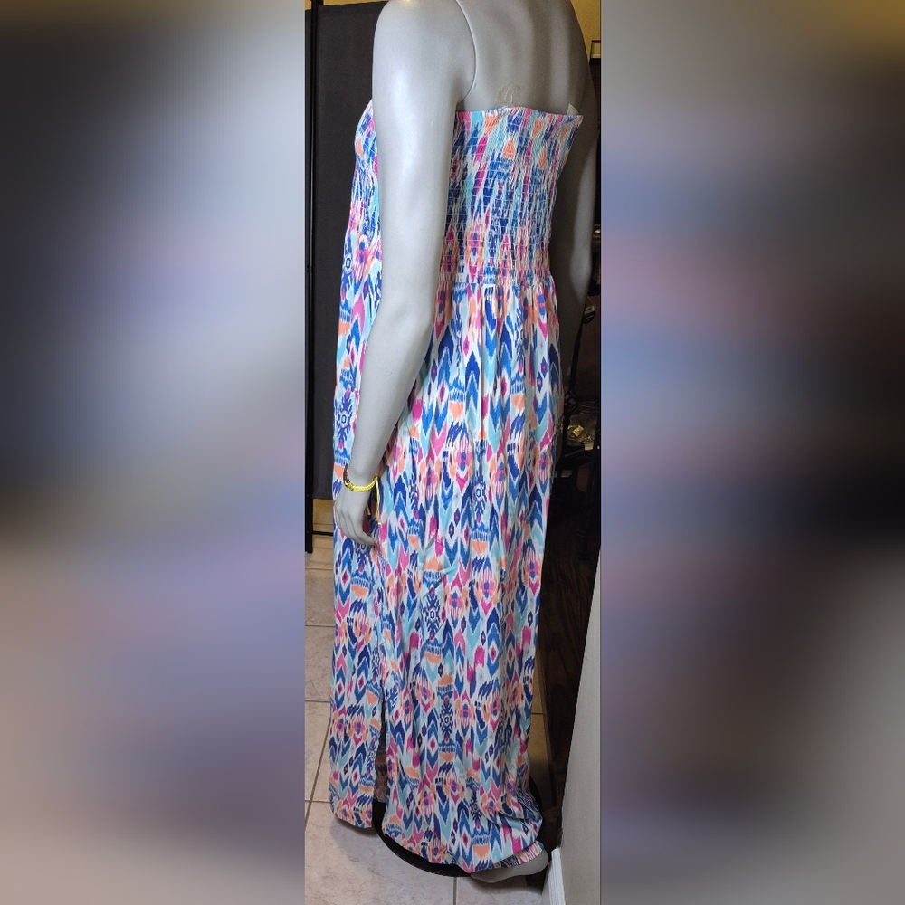 GAP Strapless Maxi Dress in Blue and Pink. - Picture 10 of 12